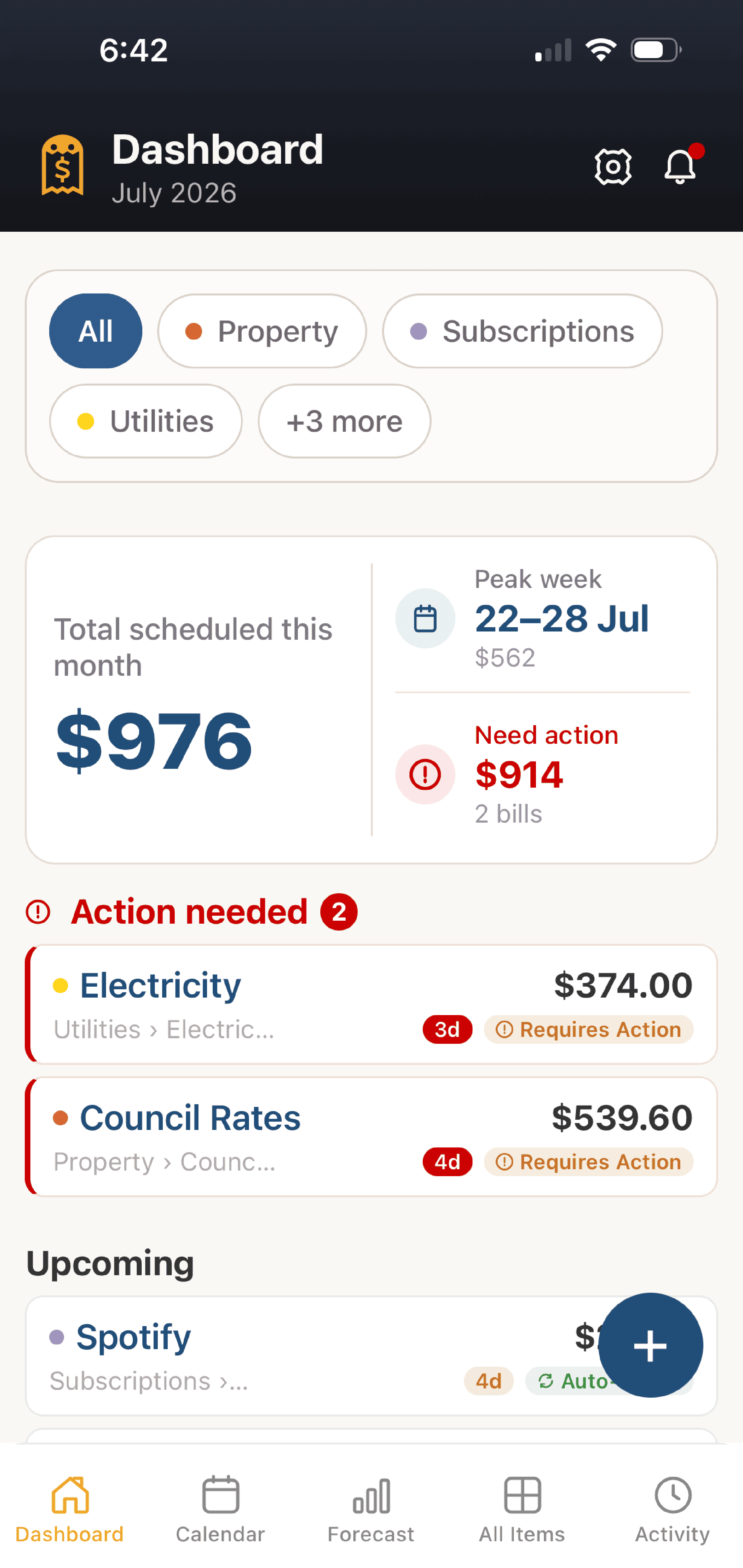 BillCrunch spend analysis screen